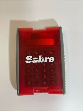 Vintage Calculator Sabre Hard Protective Flip Cover Red Tested Working Handheld